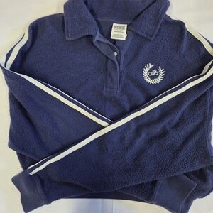 Victoria's Secret Pink Reverse Fleece Cropped Polo Sweatshirt Navy